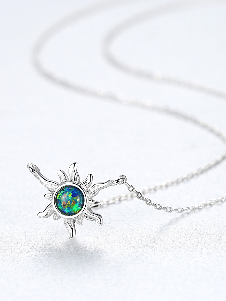 Sterling Silver Opal Sun Necklace