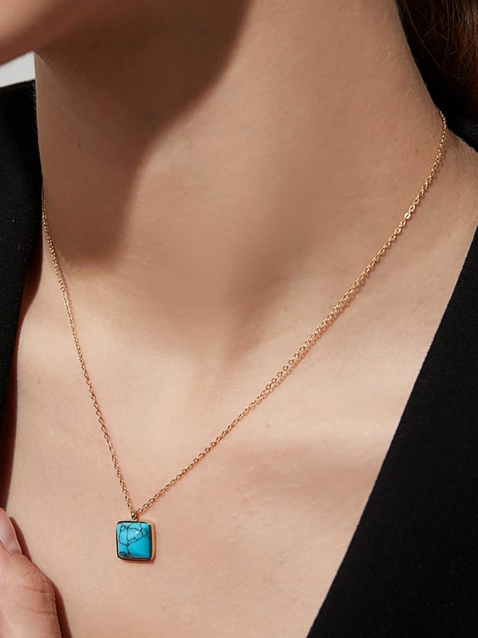 Square Turquoise Vintage Necklace
