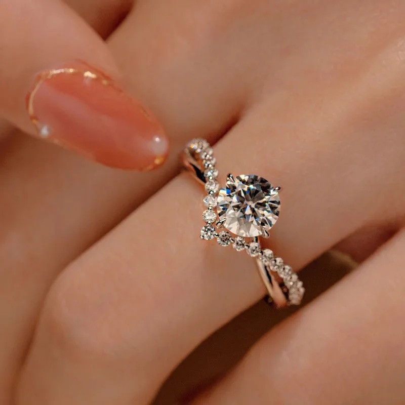 Solitaire Crescent Spark Ring