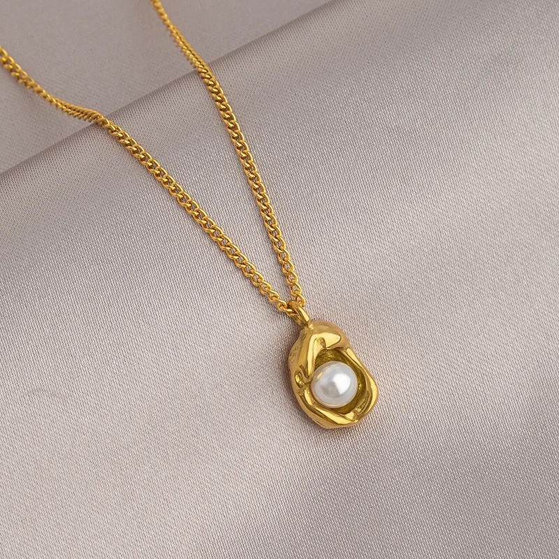 Oceane Gilded Pearl Charm Necklace